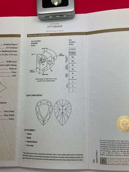 INVESTMENT QUALITY 18.88 CARAT G.I.A CERTIFIED FANCY LIGHT YELLOW PEAR SHAPE DIAMOND