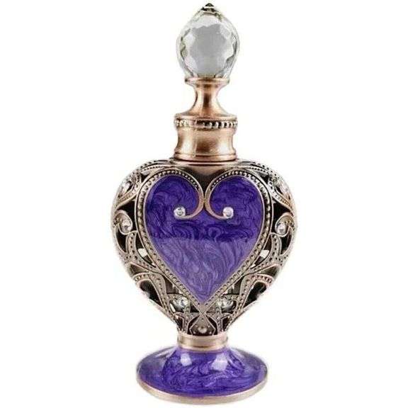 Vintage Crystal Glass Purple Heart Perfume Bottle Refillable