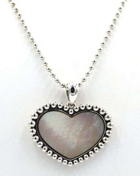 925 Sterling silver Lagos Maya large mother of pearl heart shaped pendant on chain