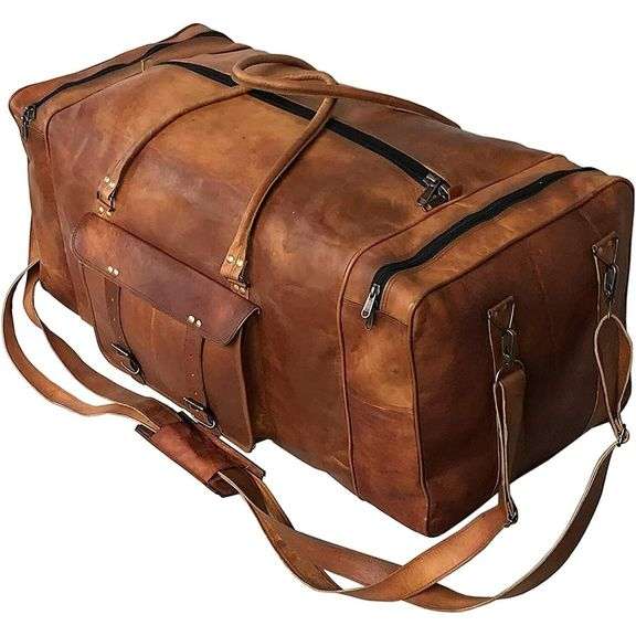 Handmade 24-Inch Genuine Leather Duffel Bag