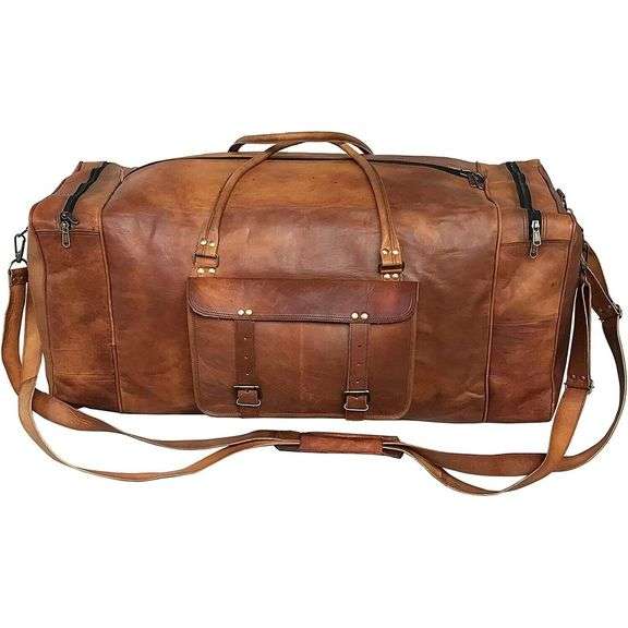 Handmade 24-Inch Genuine Leather Duffel Bag