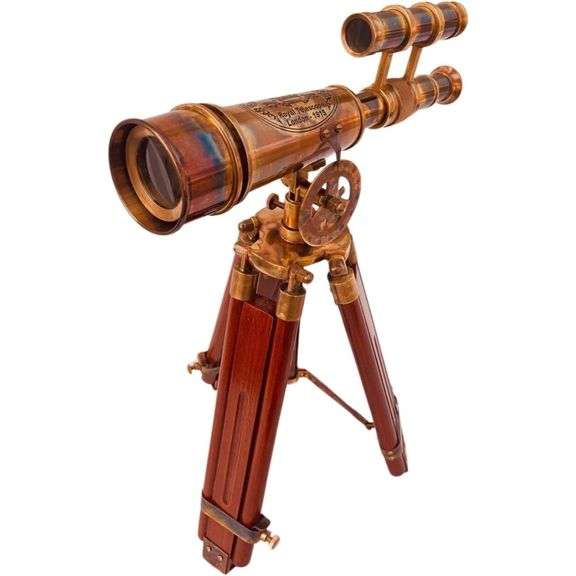 Brass Spyglass Telescope with Wooden Stand