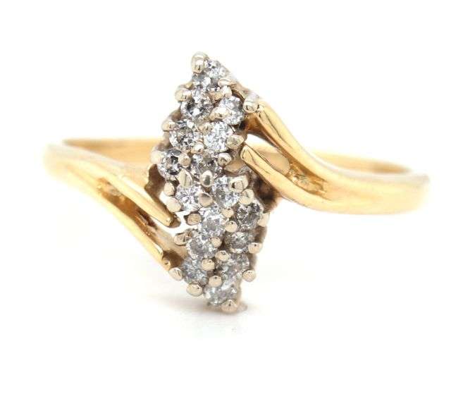 Tasteful 14K YG Diamond Waterfall Cluster ring