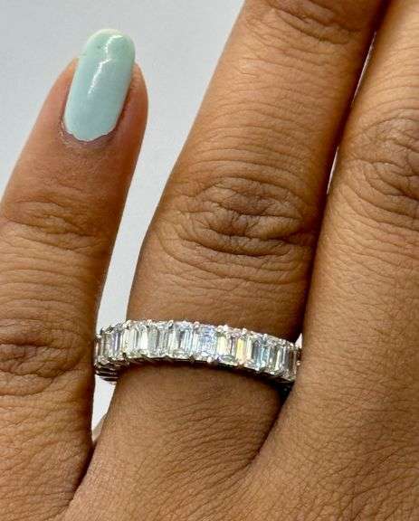 14K Emerald Cut White Gold Lab Diamond Wedding Band