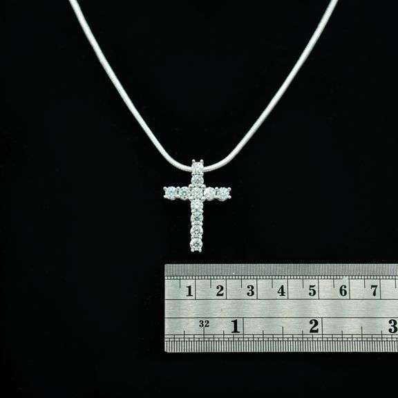 Sparkling 14 Kt White Gold Plated Simulated Diamond Cross Pendant