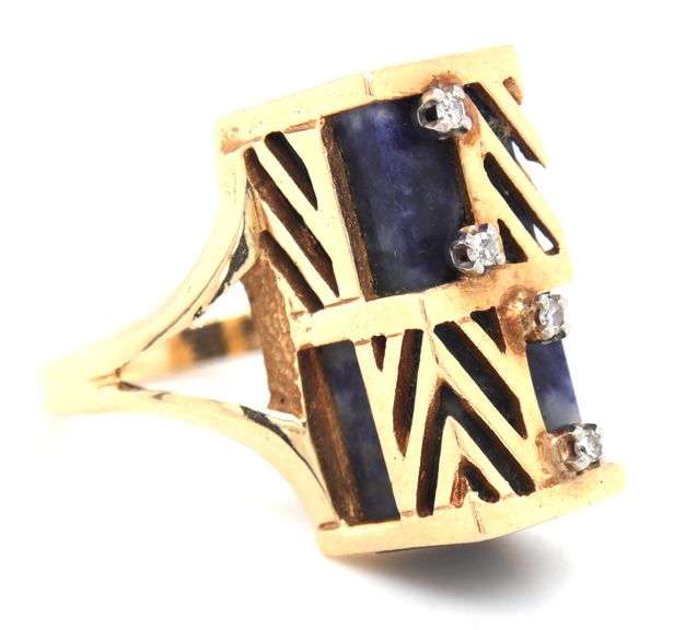 Unique 14K YG Diamond and Sodalite Ring