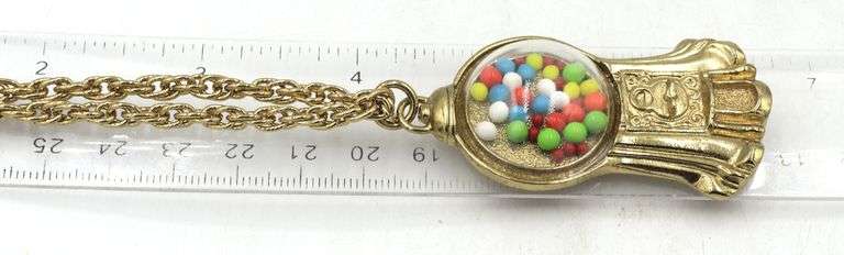 1928 Jewelry multi color gumball machine pendant on chain