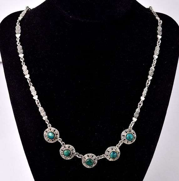 Fancy Link Turquoise Gemstone Necklace in Sterling Silver