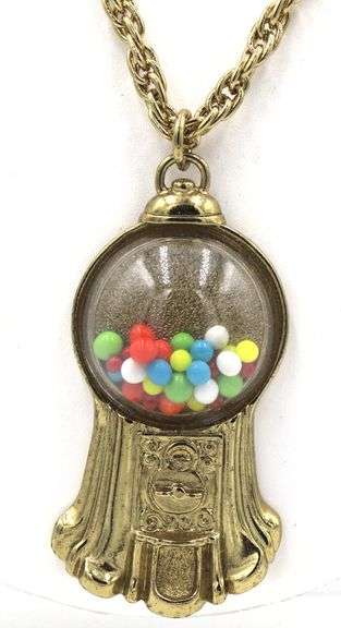 1928 Jewelry multi color gumball machine pendant on chain