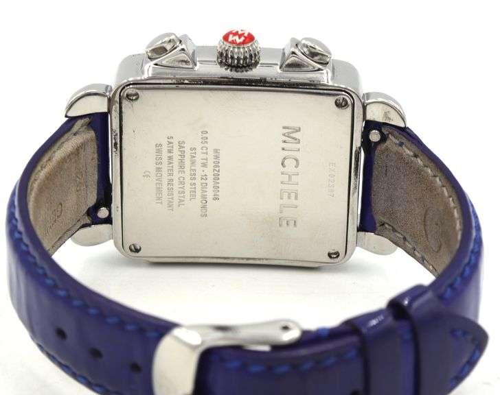 Michele Deco chronograph diamond quartz blue strap watch