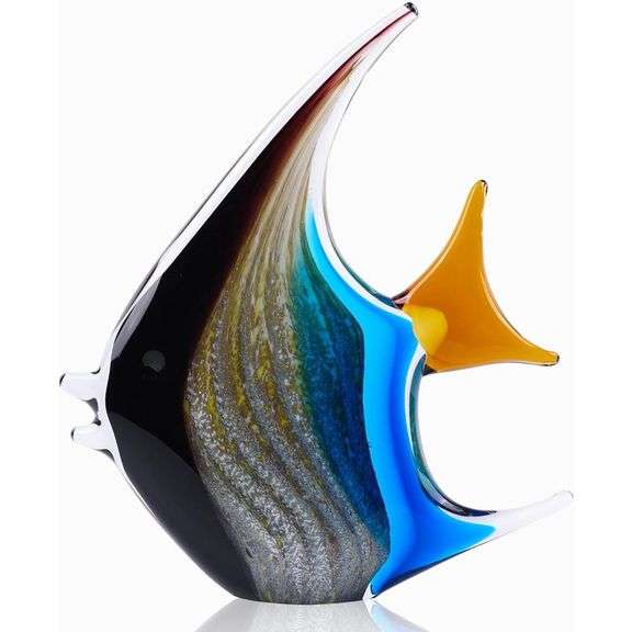 Hand-Blown Blue Glass Fish Sculpture
