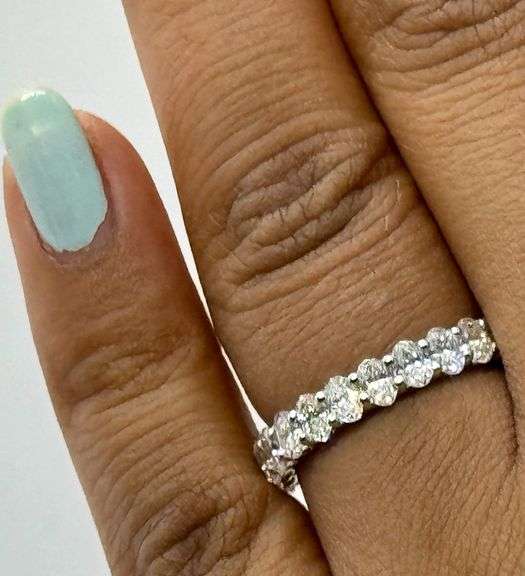 14K Oval Cut White Gold Lab Diamond Wedding Band