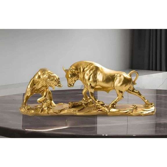 Wall Street Bull and Bear Statue Gold Resin Sculptures