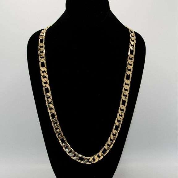 Huge 124.4 Gram 14 Kt Yellow Gold Plate Italian Figaro Link Necklace