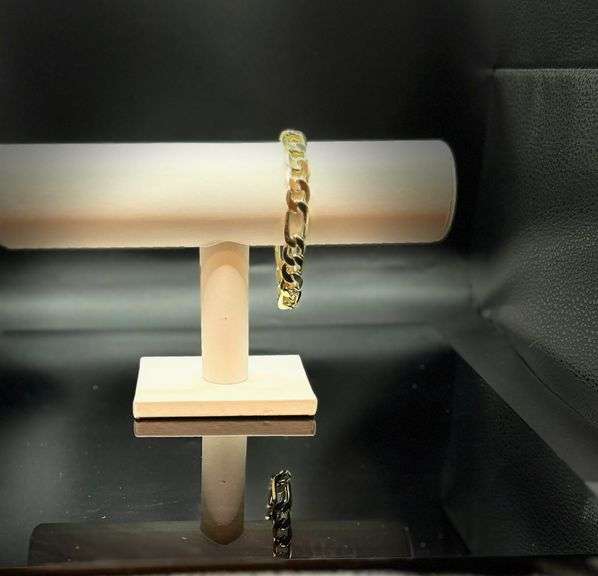 Sharp Italian 33.9 Gram 14 K Yellow Gold Plate Figaro Bracelet