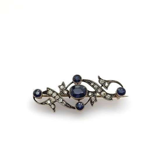 Vintage Natural Sapphire 14K Gold Brooch Pin With Gia Certificate