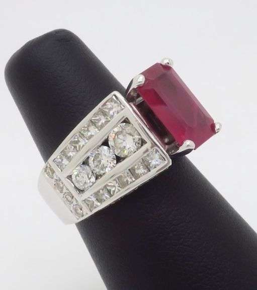 GIA Certified Ruby & Diamond Ring made in 18k White Gold