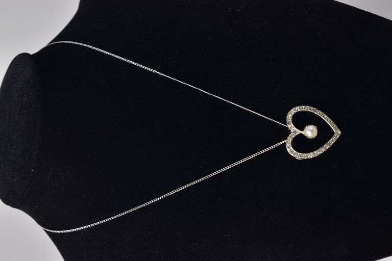 Pearl and CZ Gemstone Pendant Necklace in Sterling Silver