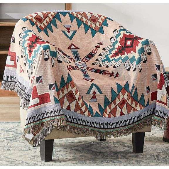 Native American Boho Throw Blanket with Tassels