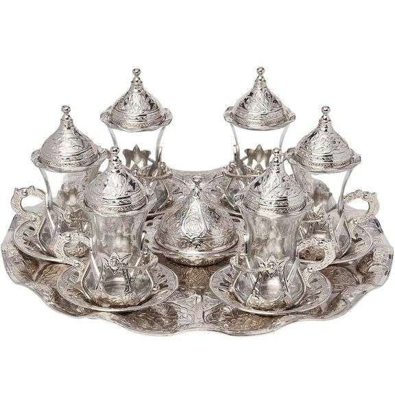 Handmade Turkish Silver Tea Serving Set