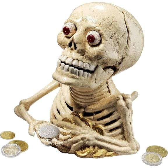 Vintage 6-Inch Cast Iron Mechanical Skeleton Coin Bank