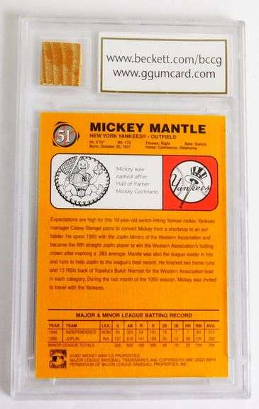 Mickey Mantle Baseball Card w/Used Bat, 10 Mint+