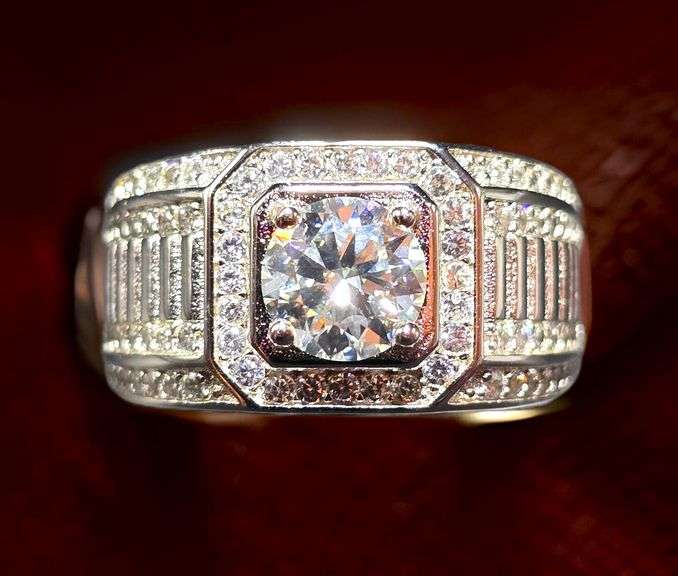 Men's Mens 18 Kt White Gold Plate 1 Ct VVs1 Lab Simulated Diamond Ring