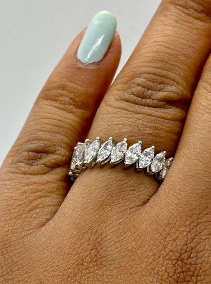 14K Marquise Cut White Gold Lab Diamond Wedding Band