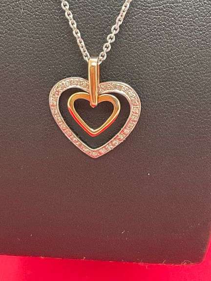 BRAND NEW 14K WHITE AND ROSE GOLD DIAMOND HEART PENDANT WITH CHAIN