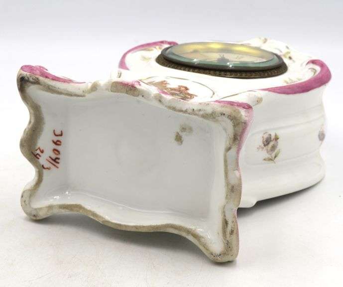 Antique Victorian porcelain ceramic wind up mantel alarm clock