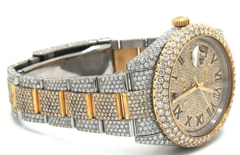Rolex two tone oyster preptual all diamonds men's watch