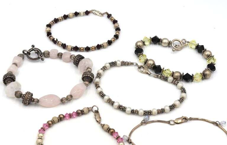 Vintage 925 sterling silver group lot of 7 crystal bracelets
