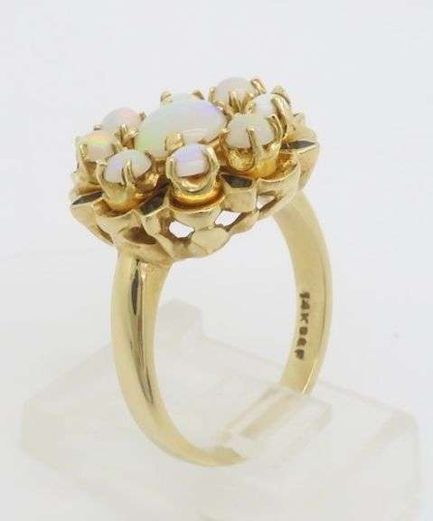 Opal & Black Enamel Ring