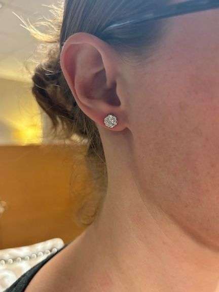 Flower Diamond Cluster Earrings Made in 14k White Gold