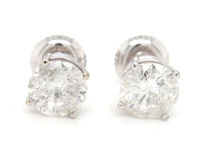 14kt White gold 2.05ctw round brilliant cut diamond stud earrings