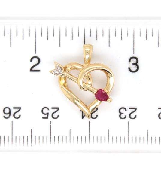 Trio of 14K YG Ruby and Diamond Pendants