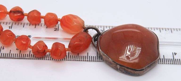 Sterling Silver Carnelia Pendant on Beads Necklace