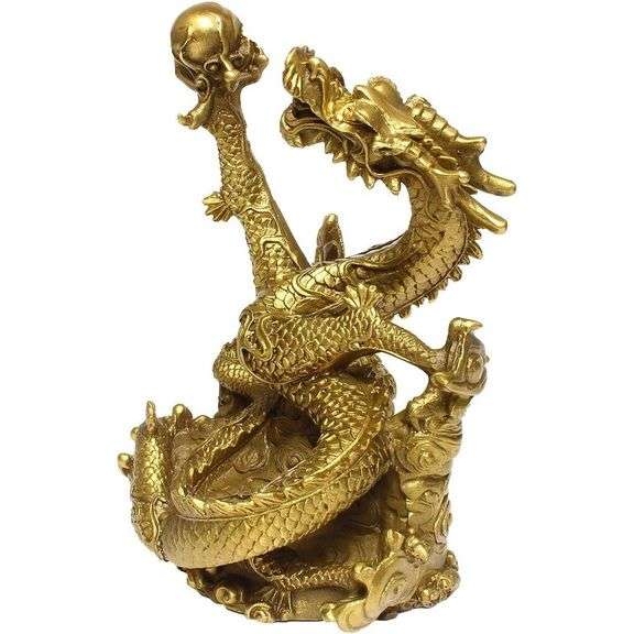 Handmade Brass Dragon Statue Golden Wealth Figurine