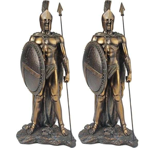 Legendary Spartan Warrior Statue Set Verdigris Bronze Finish