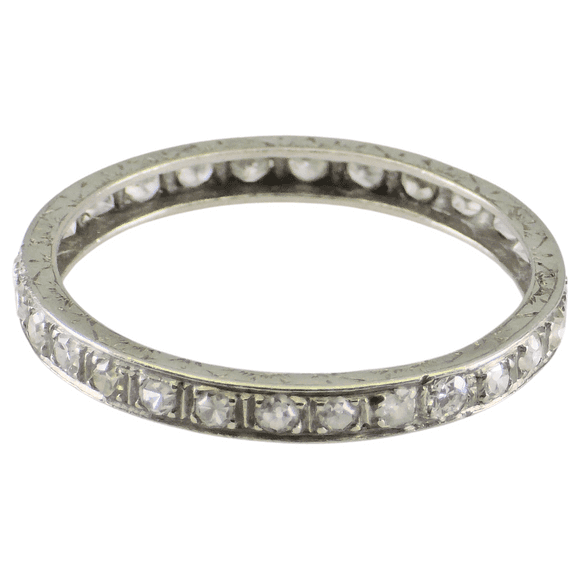 Platinum (950) Old Vintage Band Hand Engrave Natural Single Cut Diamond Size 6.5