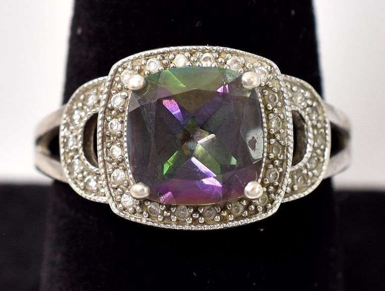 Mystic Topaz and CZ Gemstone Ring in Sterling Silver