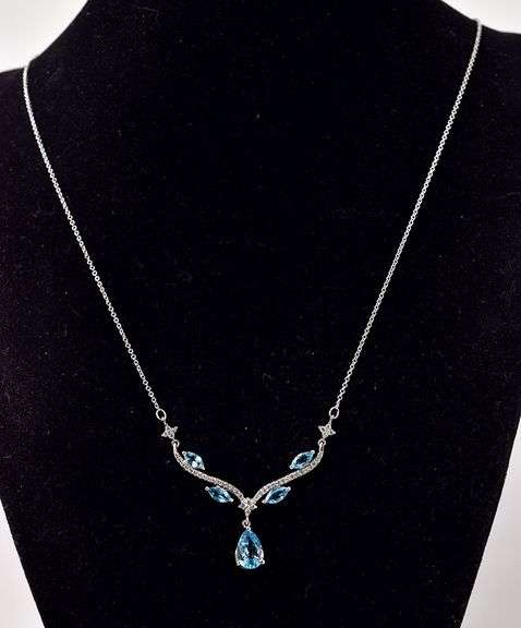 Blue Topaz and CZ Gemstone Pendant Necklace in Sterling Silver