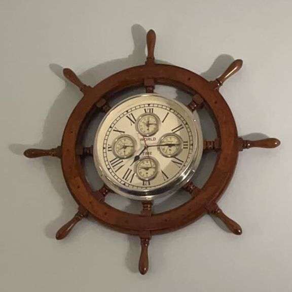 30" Premium Mahogany Nautical Ship's Wheel Clock