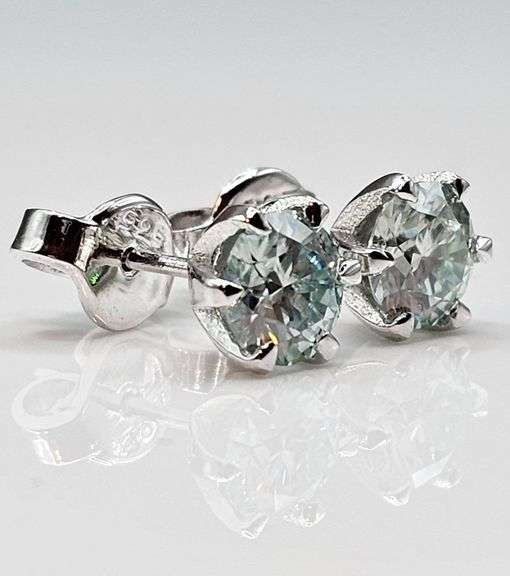 14 Kt White Gold Plate 2.15 Ct VVs1 Ice Blue Fire Moissanite Earrings