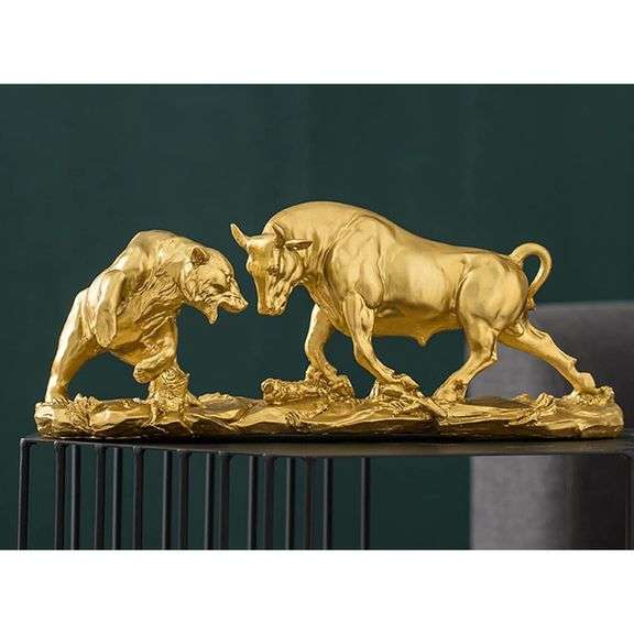 Wall Street Bull and Bear Statue Gold Resin Sculptures