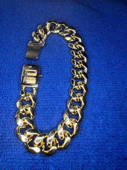 Huge 127.7 Gram 14 Kt Gold Plate Cuban Link Bracelet