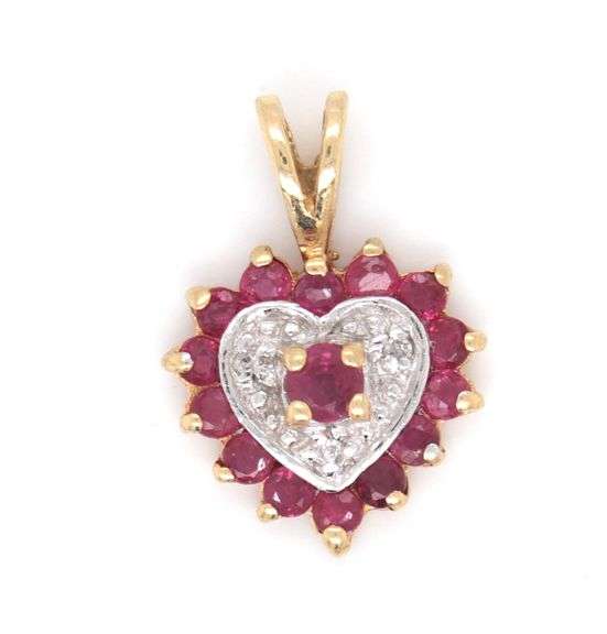 Trio of 14K YG Ruby and Diamond Pendants