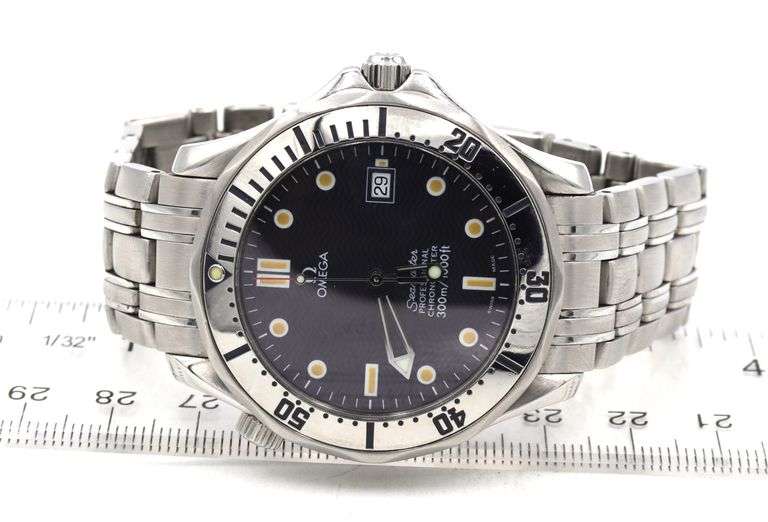 Omega Seamaster 300 Chronometer blue dial on steel bezel automatic watch