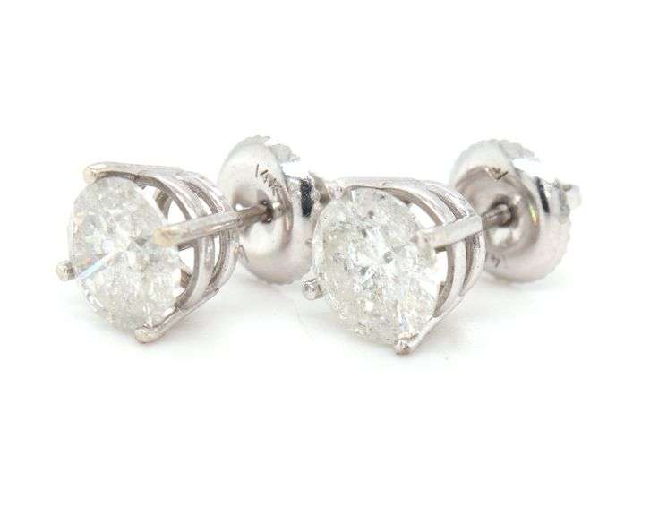 14kt White gold 2.05ctw round brilliant cut diamond stud earrings
