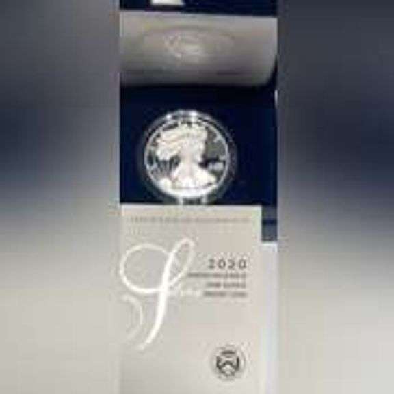2020 Proof Silver Eagle With Box and Paper.